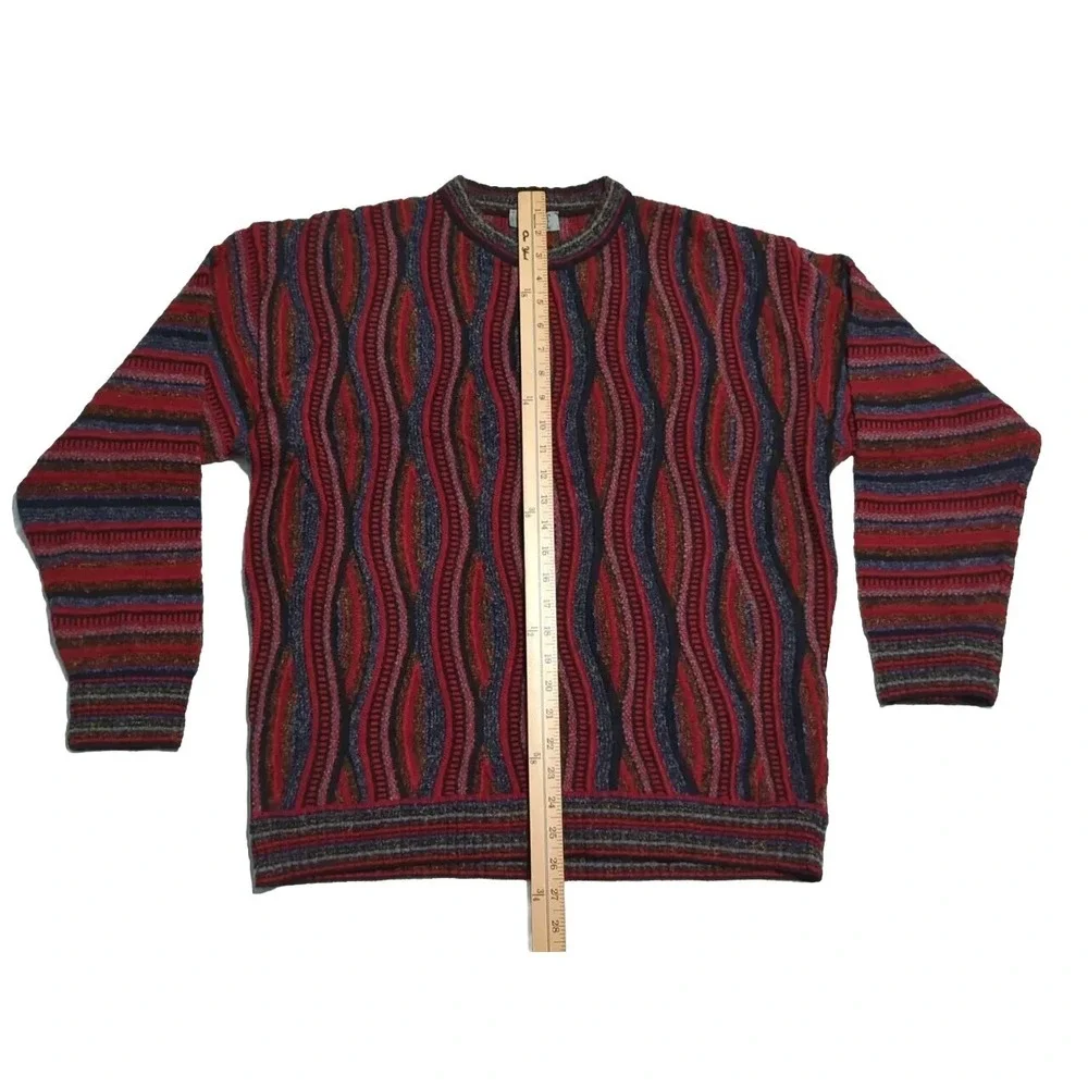 FIUME 3D Knit Thin Sweater Coogie Biggie Style Red Black Size 52 - Picture 6 of 8